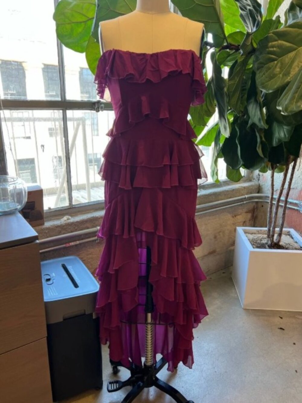 American Threads Clementine High Low Ruffle Maxi Dress in Berry - Picture 4 of 8